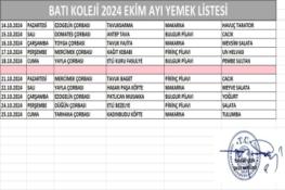 EKİM AYI YEMEK LİSTESİ - 3. ve 4. HAFTA